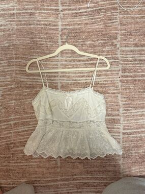 LoveShackFancy Cream Lace Peplum Cami Top